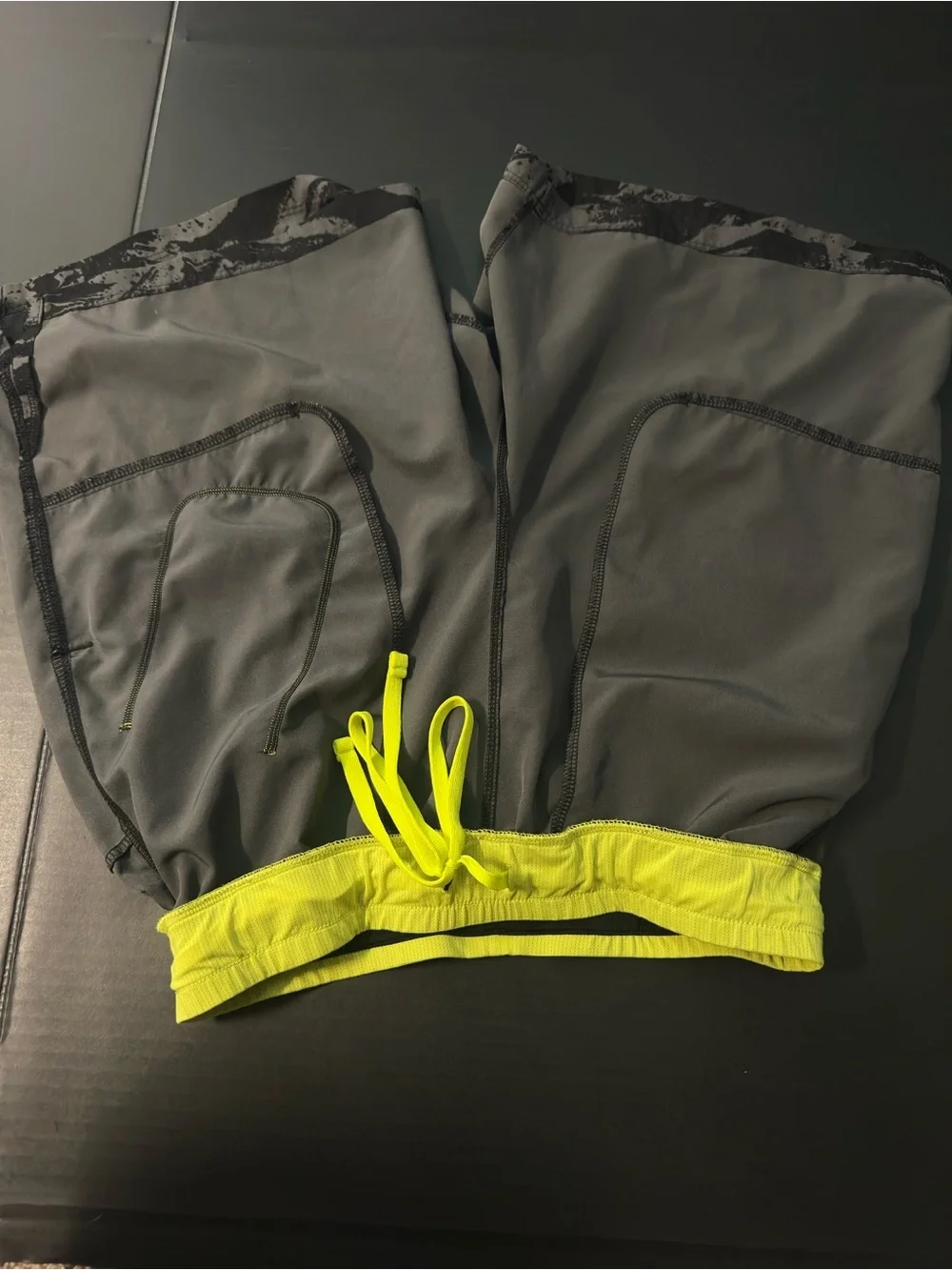 Fabletics Men’s Athletic Shorts - Gray with Neon Yellow Waistband